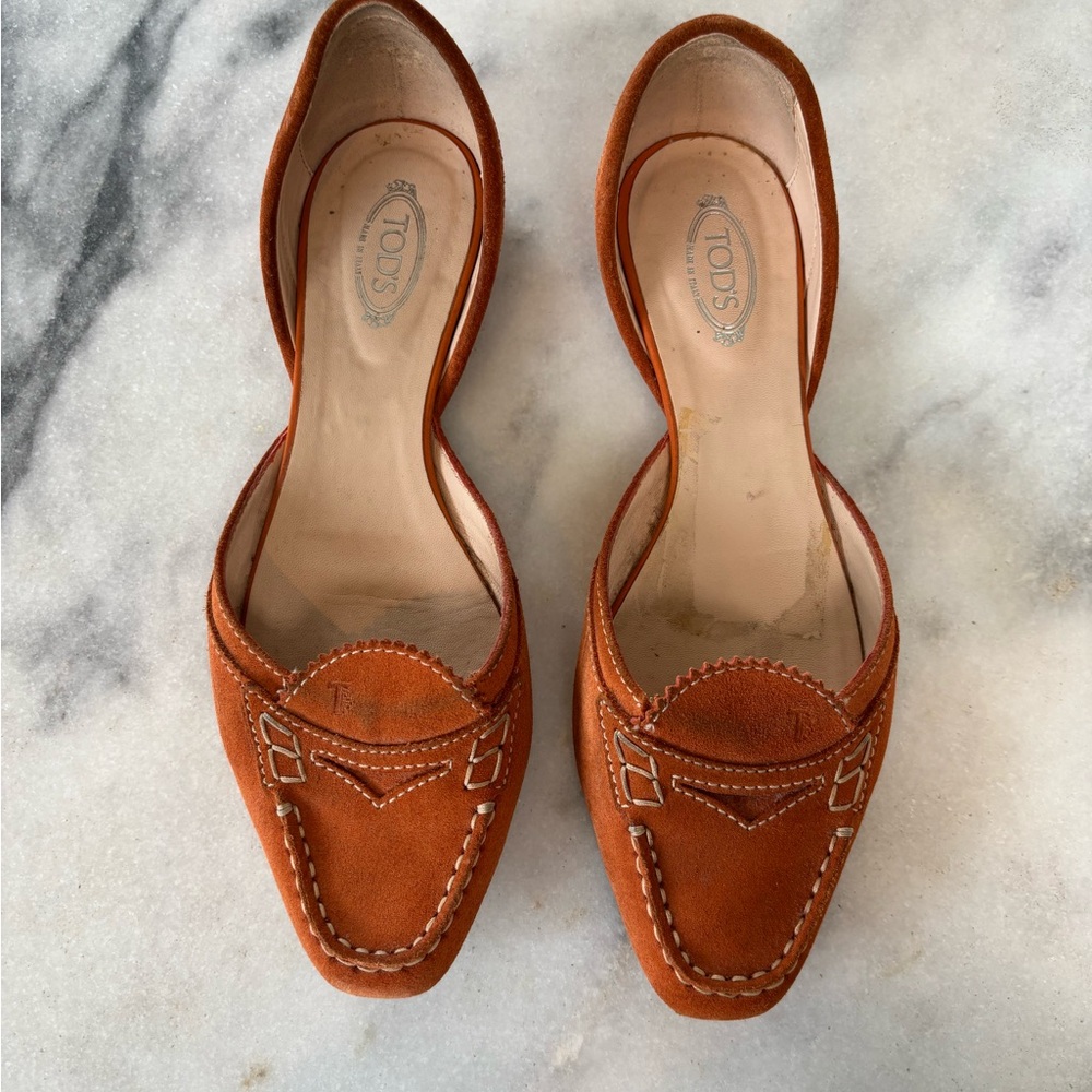 Tod's Women's Orange Suede Loafers Sz 39.5